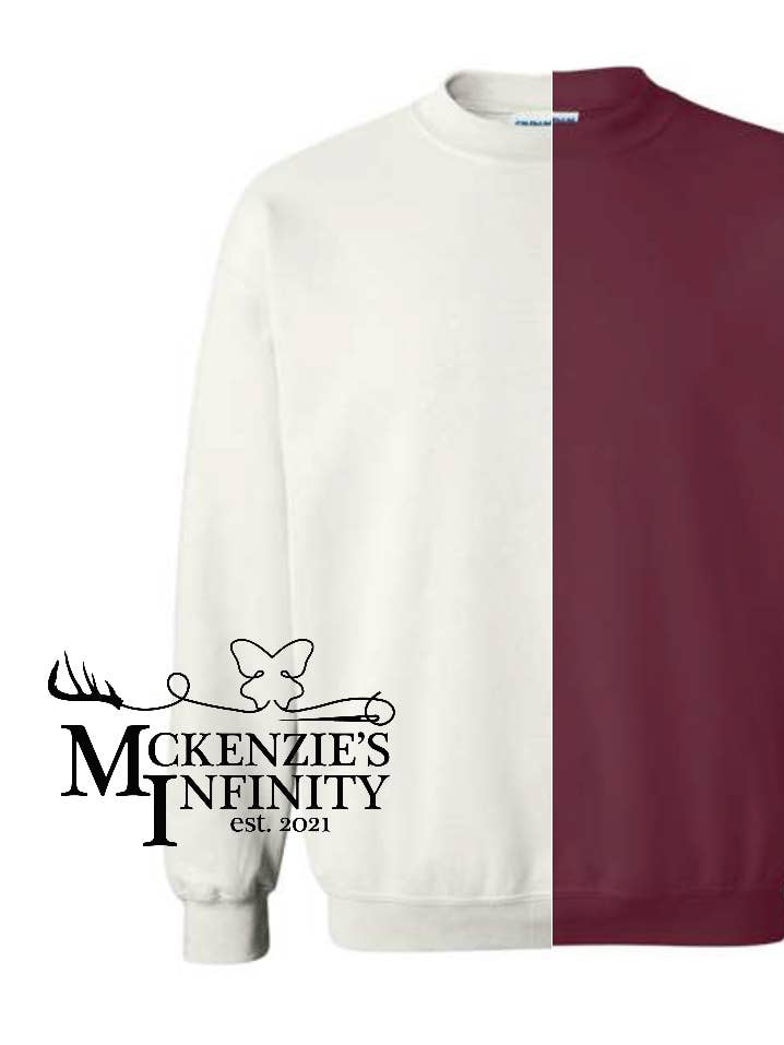 White & Maroon Split Colored, Two-Toned, Crewneck for wholesale by McKenzie’s Infinity LLC