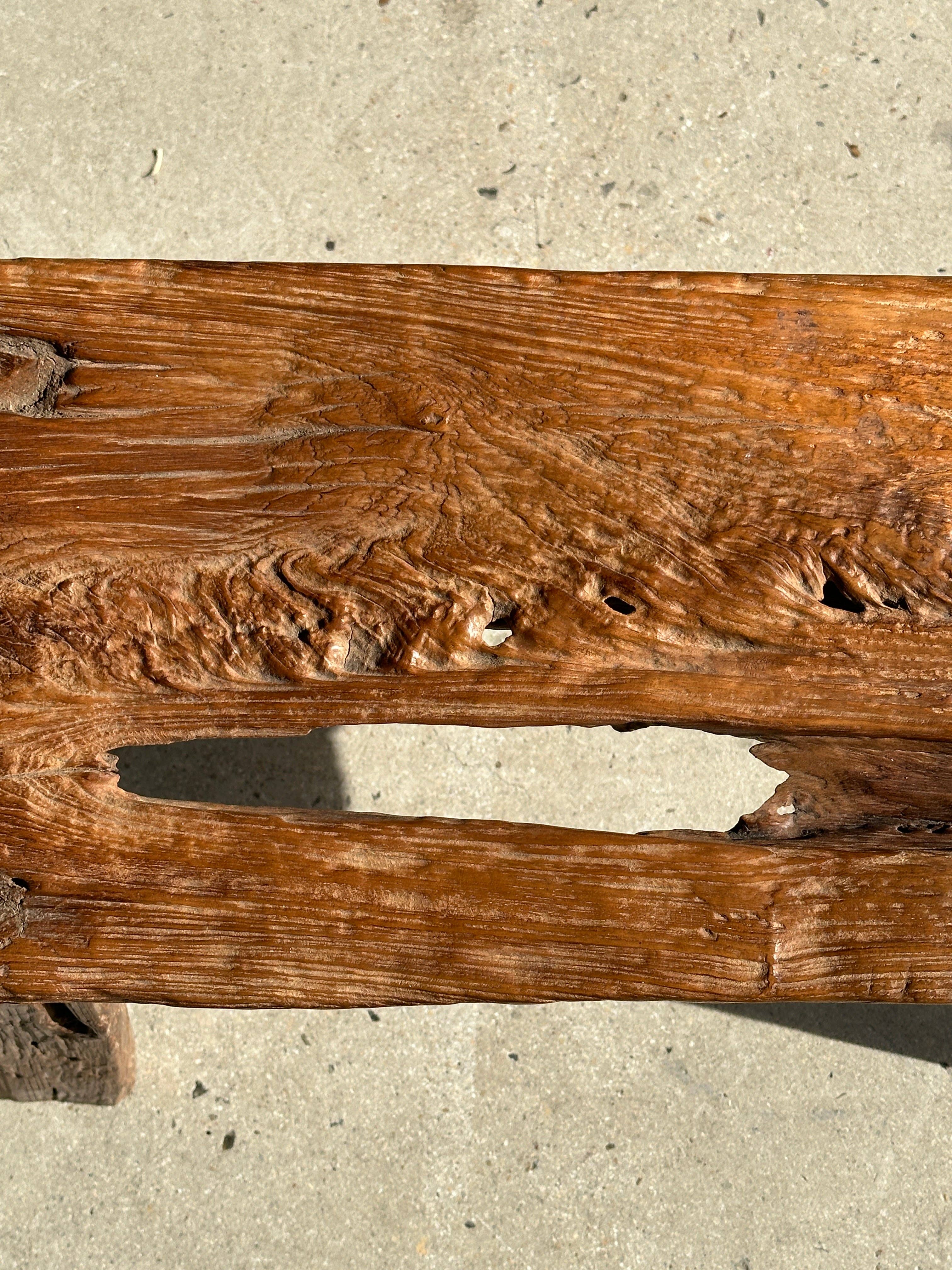 Office Objets - Wholesale Bench - Small organic bench in upcycled Asian teak quadripod openwork seat - Matahari24