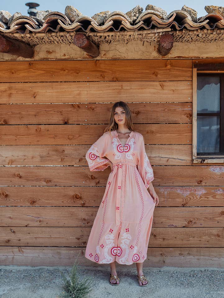 LULA ROZE LANGE MOUWEN LANGE JURK voor wholesale door Piti Cuiti