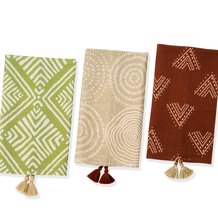 Ensemble de torchons de cuisine géométriques bohèmes terreux pour la vente par Tiramisu