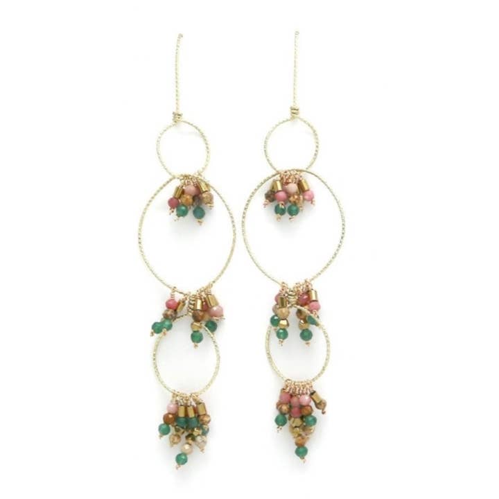 Boucles d'oreilles créoles mini pierre pendante - E4-353A pour la vente par LIZOU