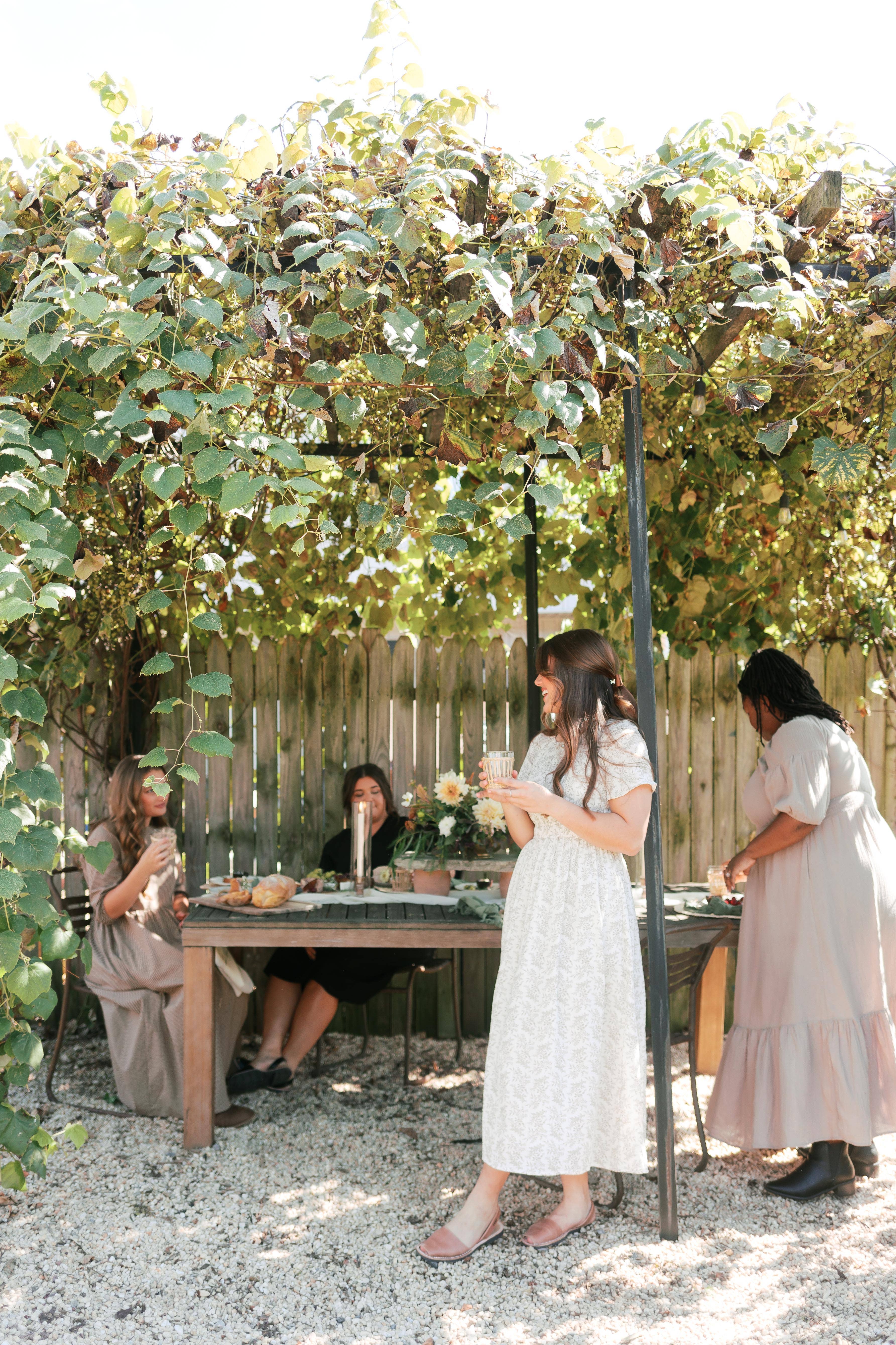 Ivory 'Cynthia' Botanical Print Cotton Gauze Midi Dress for wholesale on Faire9