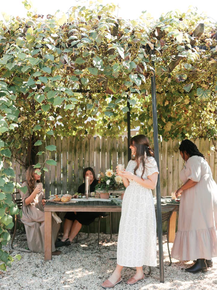 Ivory 'Cynthia' Botanical Print Cotton Gauze Midi Dress for wholesale on Faire9