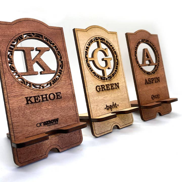 Personalized Wood Cell Phone Stand Holder/Docking Station for wholesale by Cowgirl with a Laser