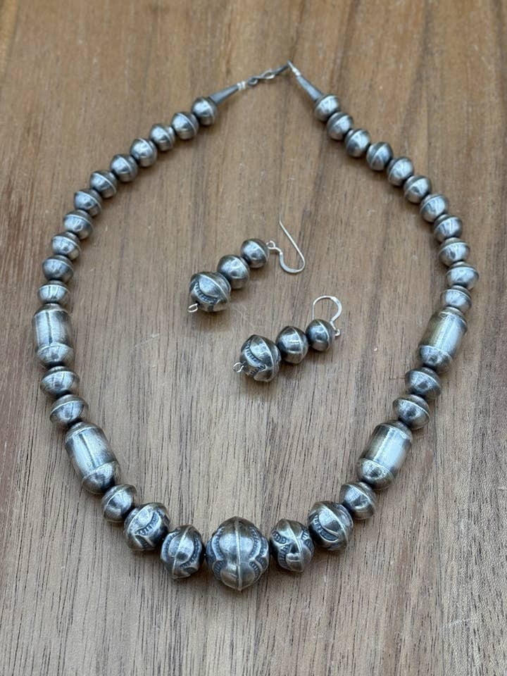 Authentic Navajo Handmade Old Look Navajo Pearl Bead Necklace And Earrings 18” for wholesale by Native City Jewelry