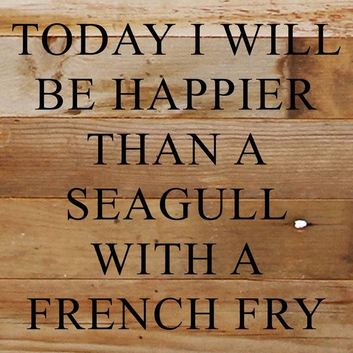 Today I will be happier than a seagull with a french fry. /Panneau en bois récupéré de 10 « x 10" pour la vente par Second Nature by Hand