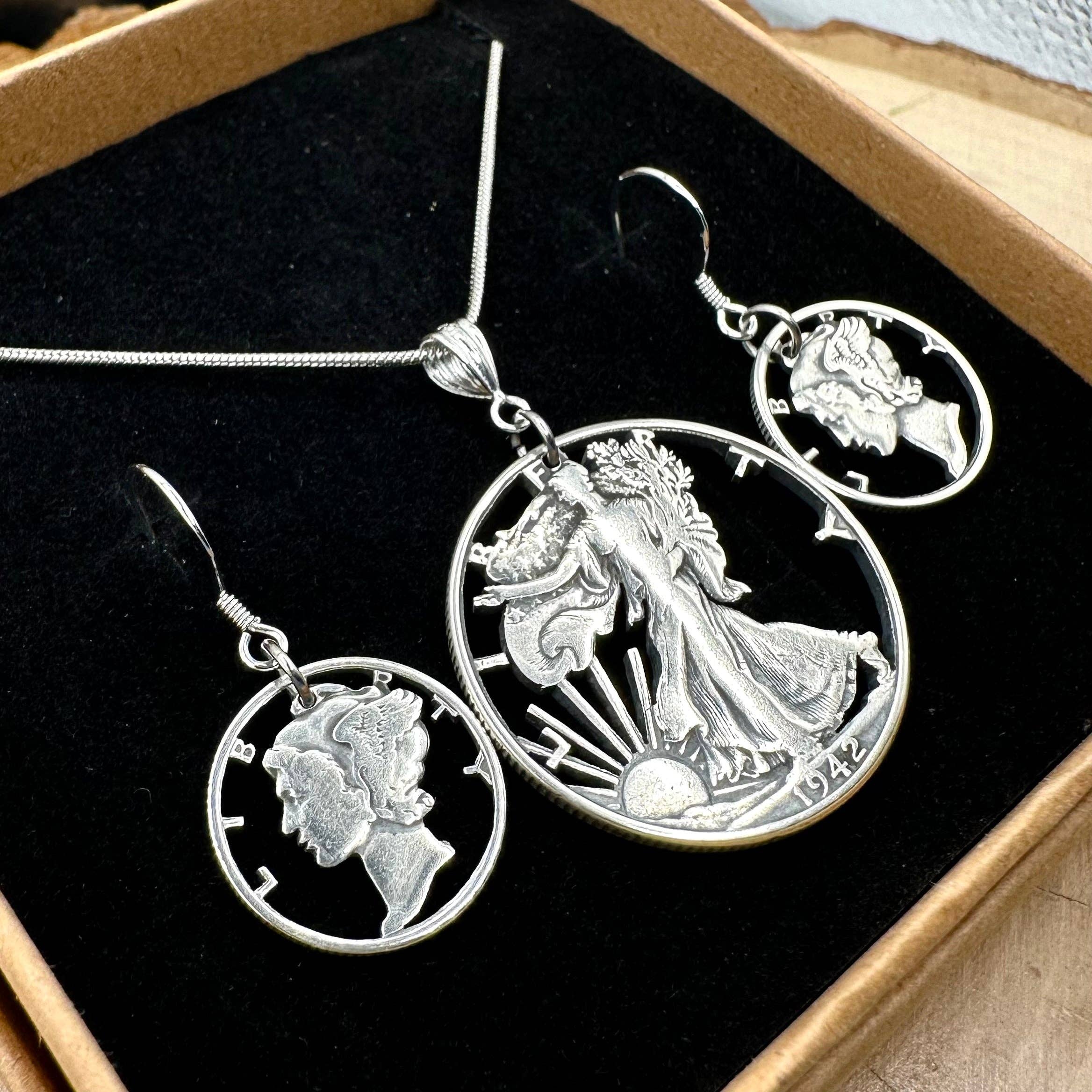 Mountainstruck Coin Rings and Jewelry - Wholesale Jewelry Set - U.S. Lady Liberty Hand Cut Silver Coin Collection2