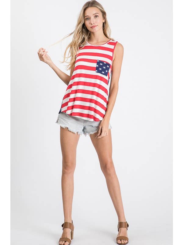 HEIMISH - Wholesale Tunic - Women's - ST6001-10 STRIPE AND STAR TOP WITH POCKET
