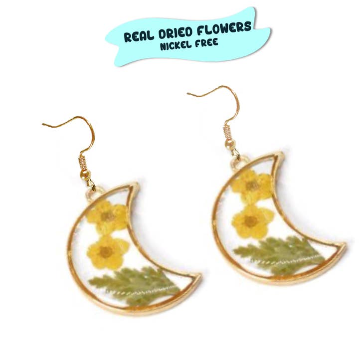 Brincos Amarelo Real Flor Seca Moon por atacado de Songbird Artistry