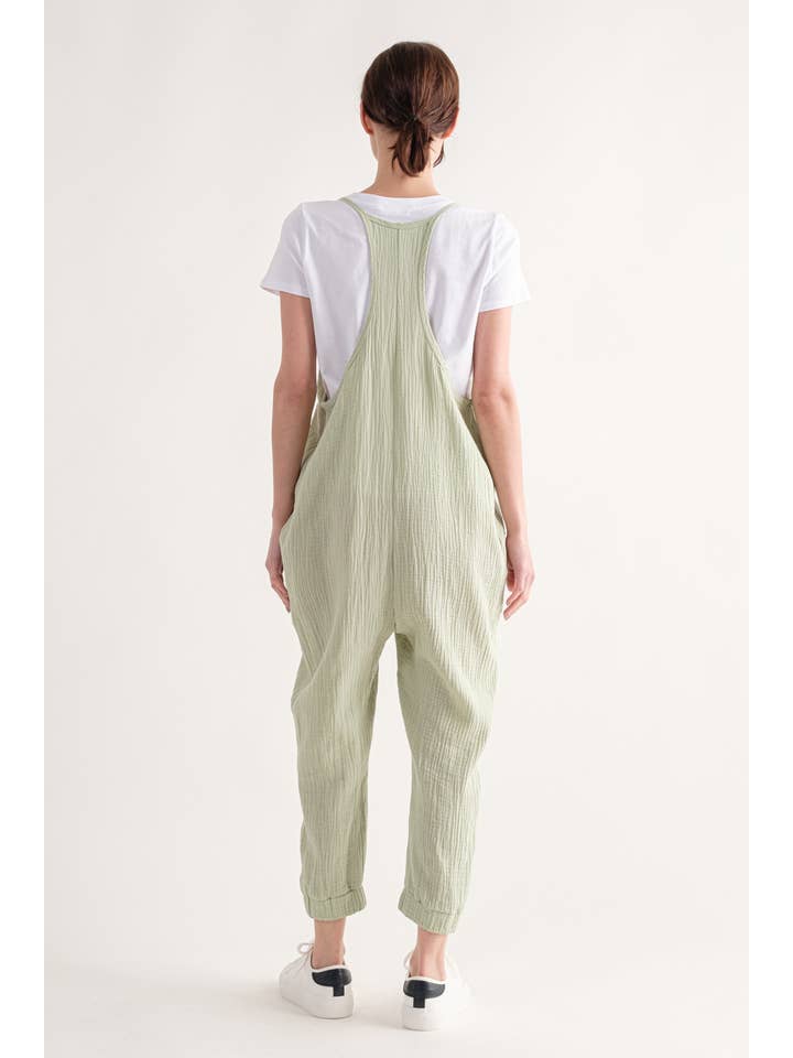 SAGE Casual Cotton Puff V-Neck Jumpsuit WMJ2892 for wholesale on Faire