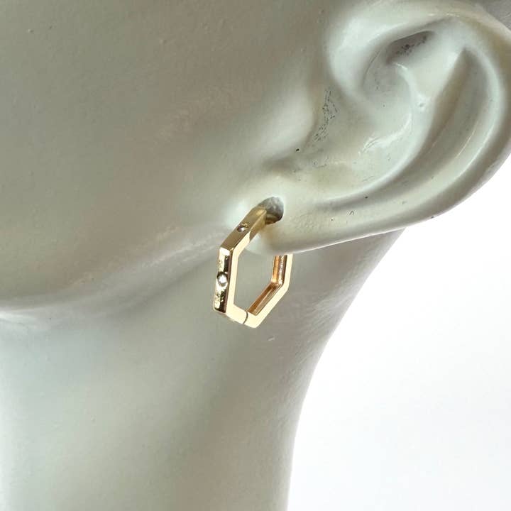 Hexagon Huggie hoops for wholesale by VB&CO Designs Handmade Jewelry