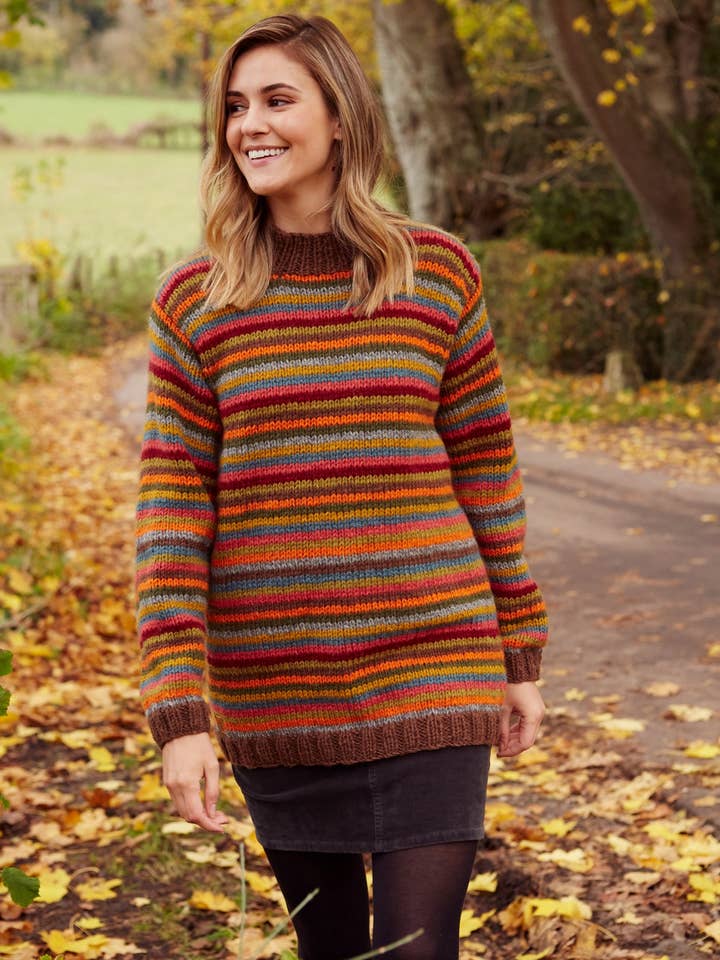 Grassington - Unisex Hand Knitted Earthy Stripe Wool Sweater for wholesale by Pachamama Ltd
