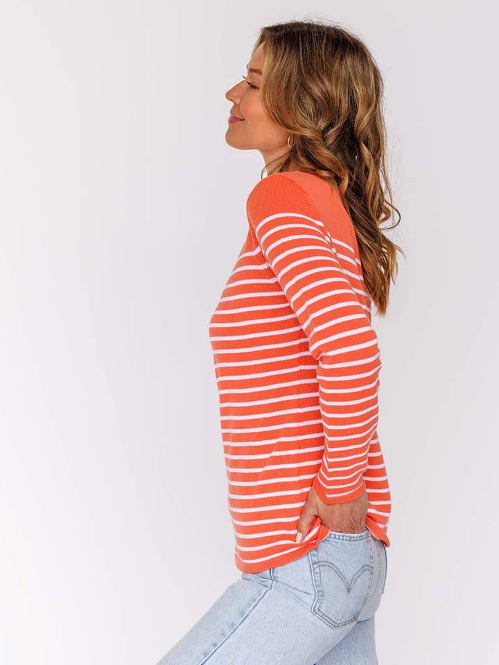 Coastal Peach White Stripe Classic Breton Crew for wholesale on Faire