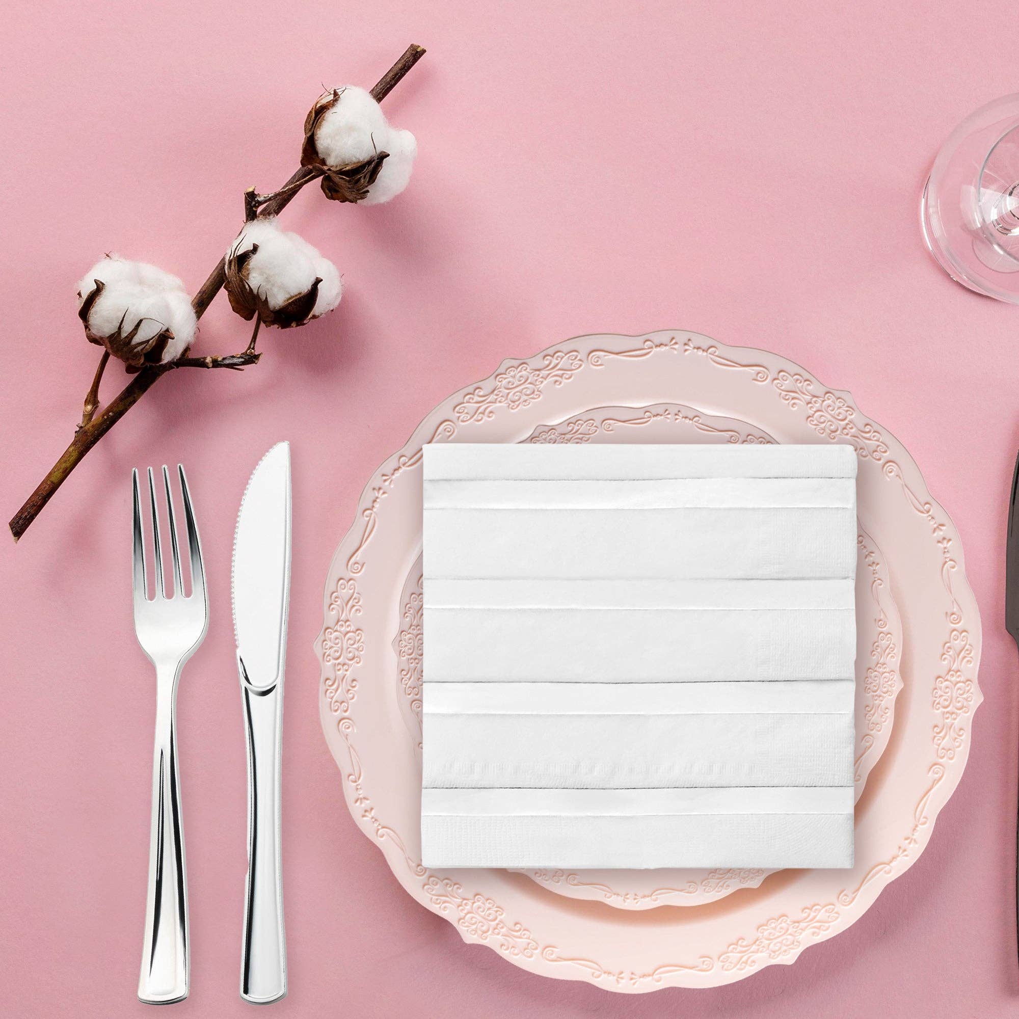 Smarty had a Party - Vente Serviettes jetables - Serviettes en papier blanches avec rayures argentées - 600 pcs8