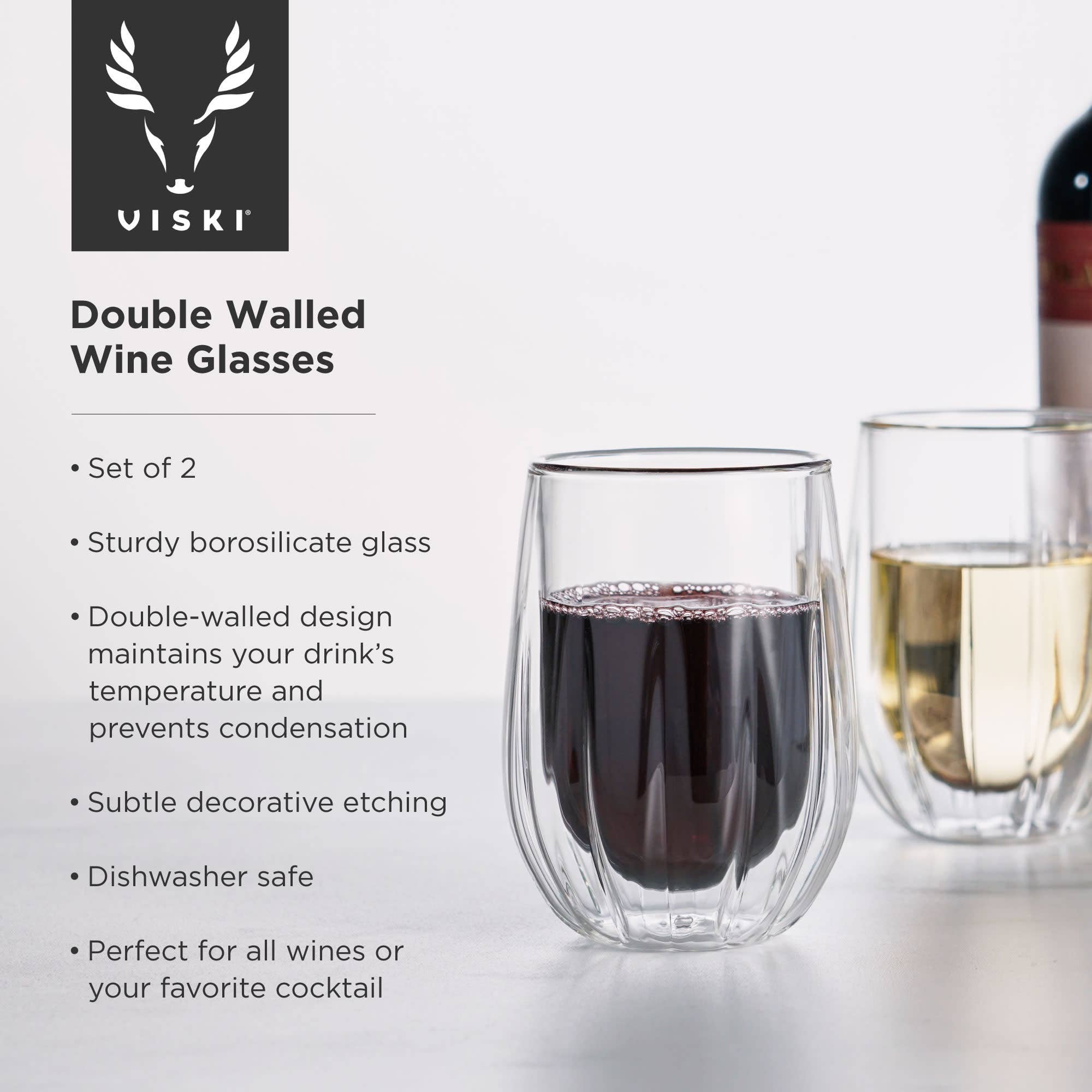 Viski - Wholesale Wine Glass - Double Walled Wine Glasses Set of 25