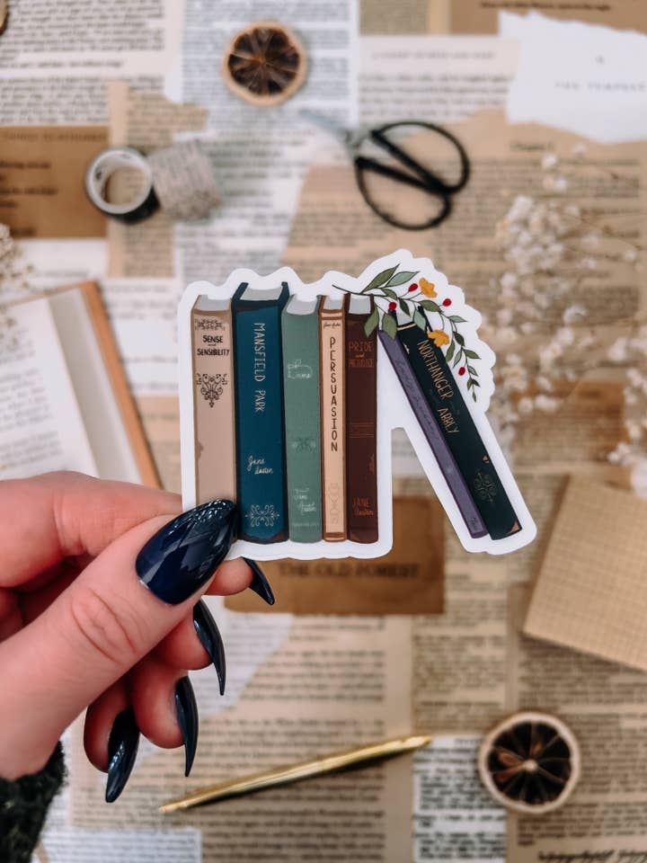 Jane Austen Books Sticker, Pride & Prejudice, 2.6x3in for wholesale by Twelfth Pine