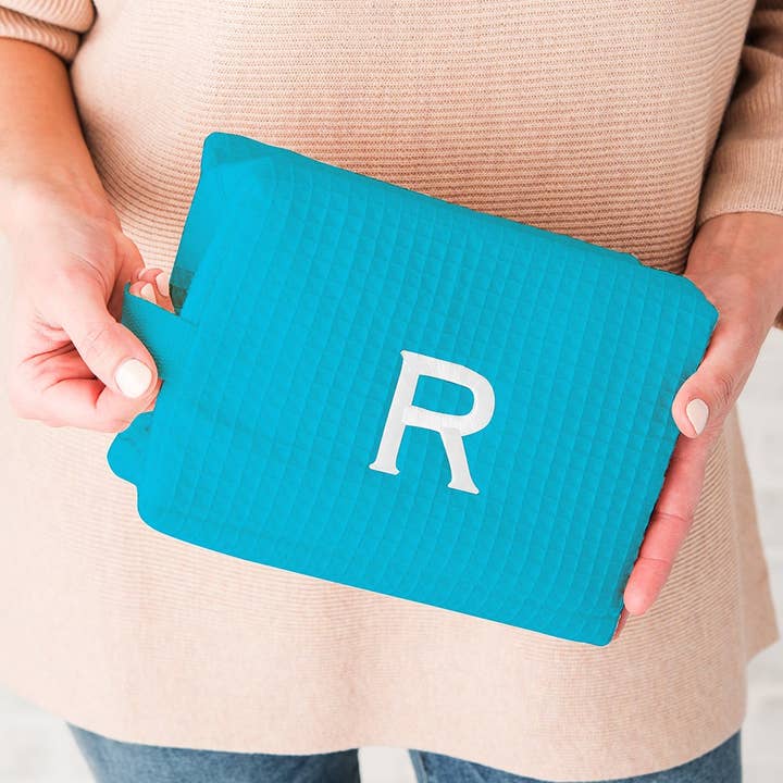 Weddingstar Inc. - Wholesale Makeup/Cosmetic Bag - Women's Large Cotton Waffle Makeup Bag- Turquoise Blue1