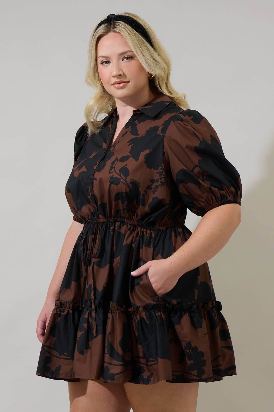 Chocolate Somerton Floral Stacie Button Down Mini Dress Curve for wholesale on Faire2