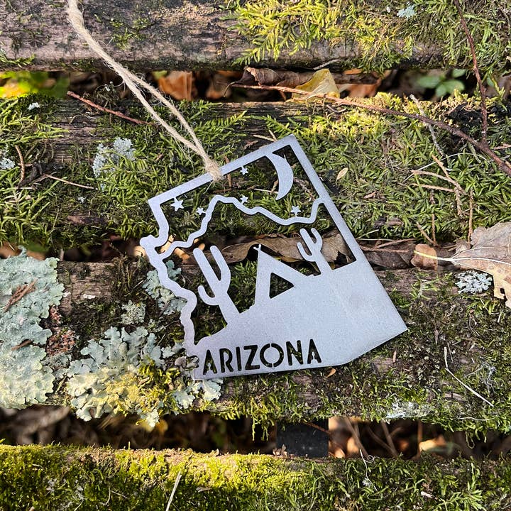 Arizona State Tent Camping Ornament made from Raw Steel for wholesale by BE Creations & Designs, Inc.