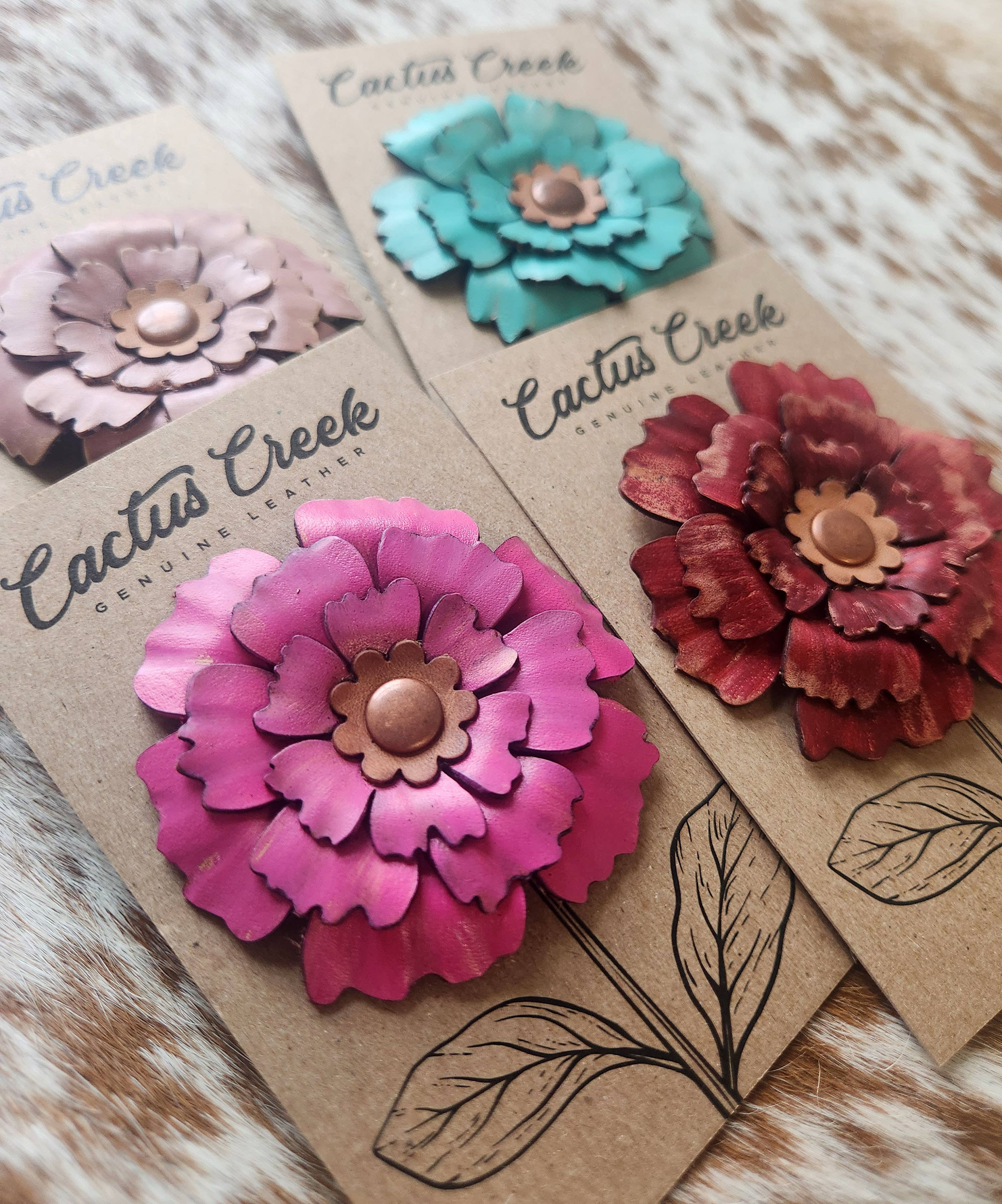 Cocklebur & Co. - Wholesale Hat Accessory - Women's - Prairie Peony Collection- Genuine Leather Flower Hat Pins3