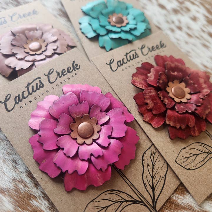 Cocklebur & Co. - Wholesale Hat Accessory - Women's - Prairie Peony Collection- Genuine Leather Flower Hat Pins3