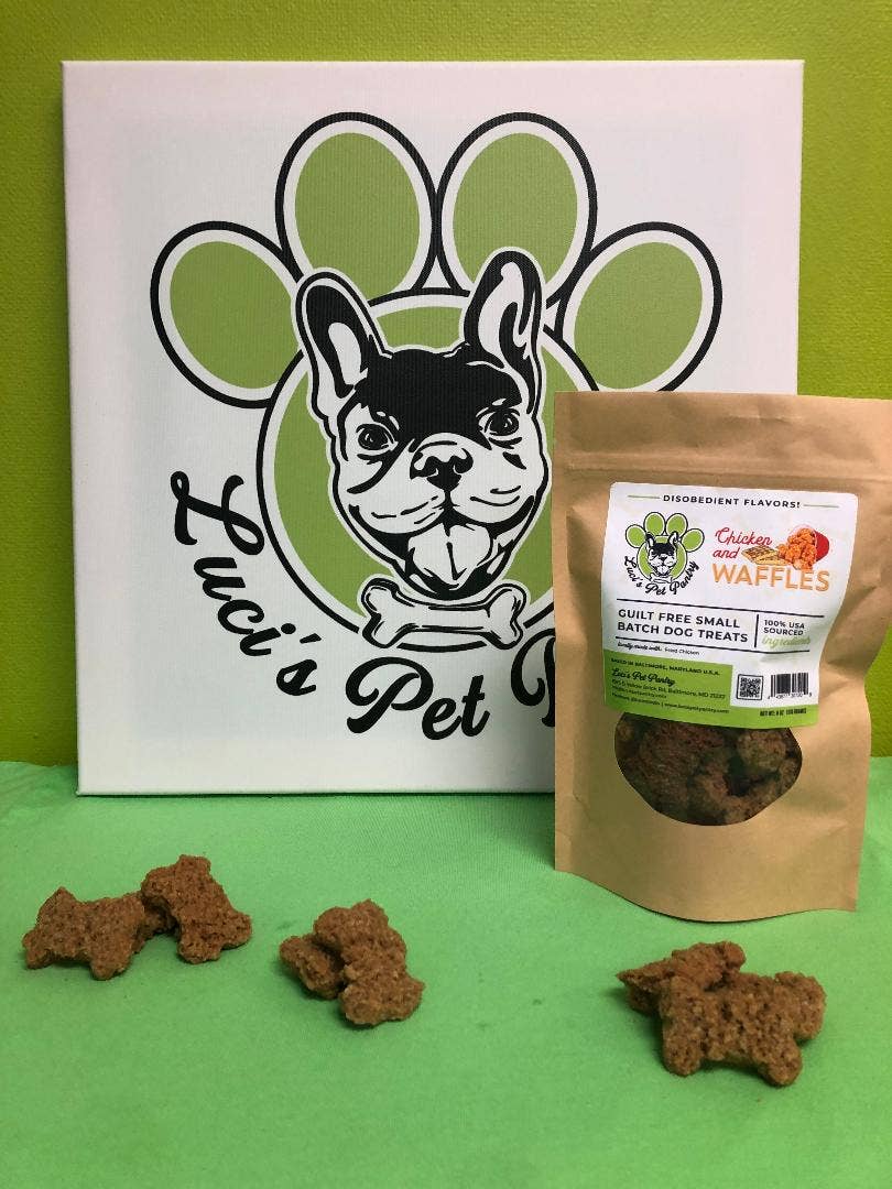 Luci's Pet Pantry - Wholesale Pet Treats - Dog - Chicken & Waffles Dog Biscuits 6 oz Treat Pouch - 12 Pack