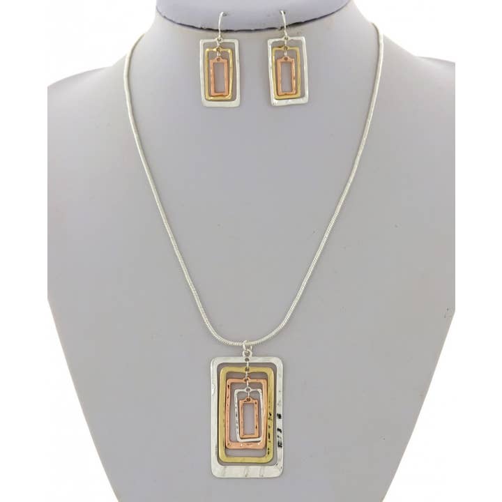 FR4284 Multi-Colored 5-Layered Rectangle Pendant Set for wholesale by 0011 PREMIERE