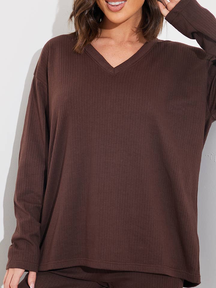 CHOCOLATE V NECK T SHIRT AND WIDE LEG TROUSER SET for wholesale by In The Style