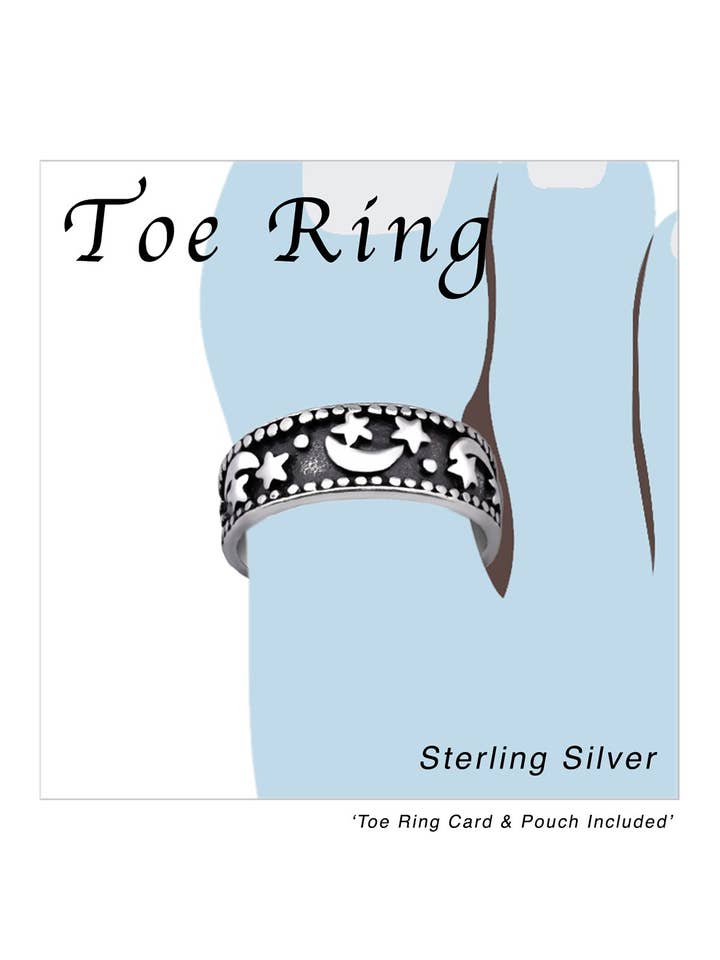 Sterling Silver Moon and Star Adjustable Toe Ring - SS for wholesale by Zoey Simmons