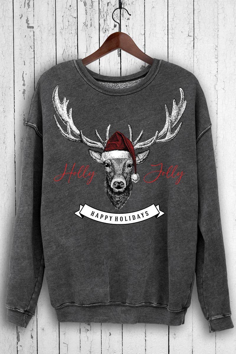 HRTandLUV - Wholesale Graphic Sweatshirt - Women's - HOLLY JOLLY HAPPY HOLIDAYS GRAPHIC MINERA SWEATSHIRTS0