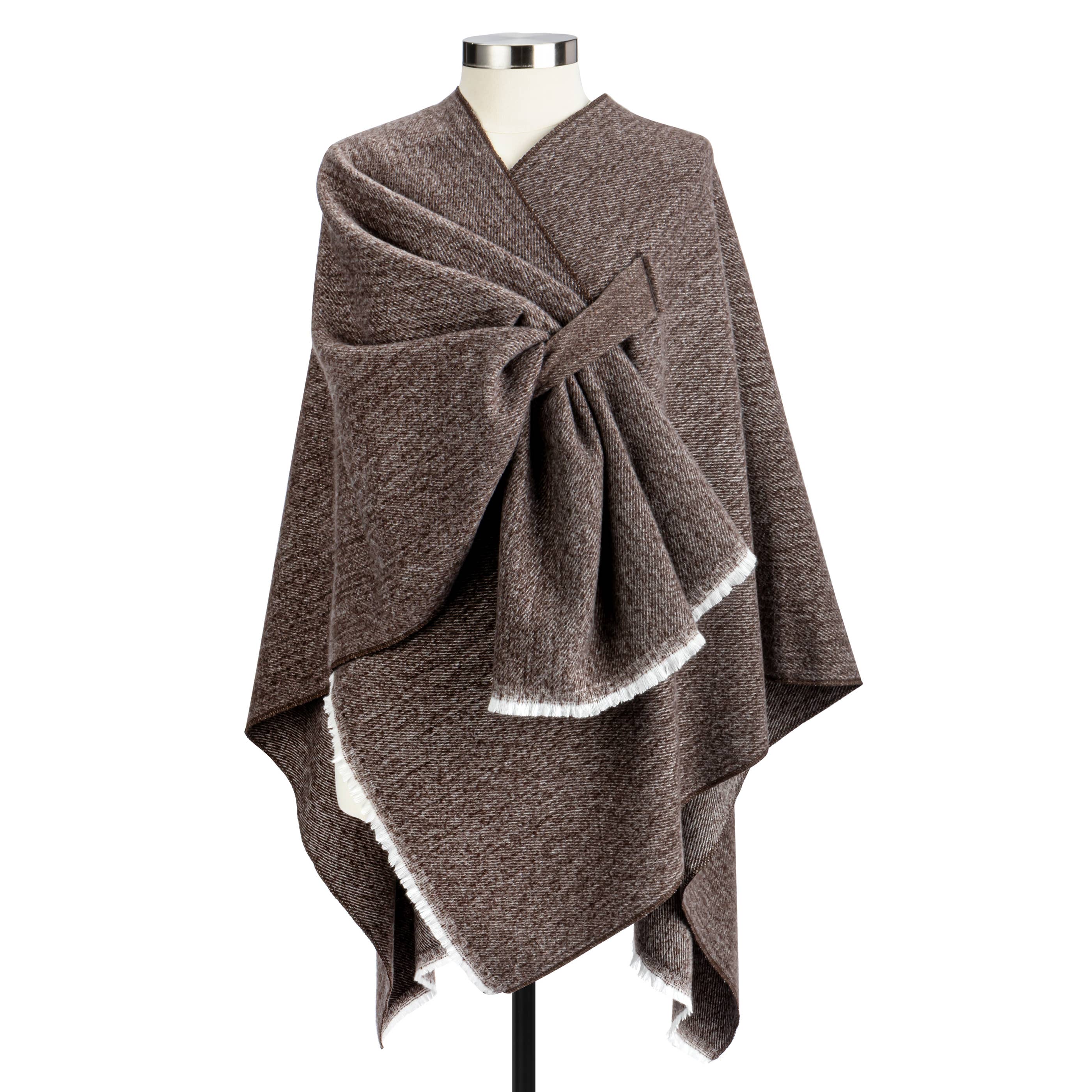 DEMDACO - Wholesale Poncho - Women's - Heathered Taupe Keyhole Wrap - 52x29.5in0