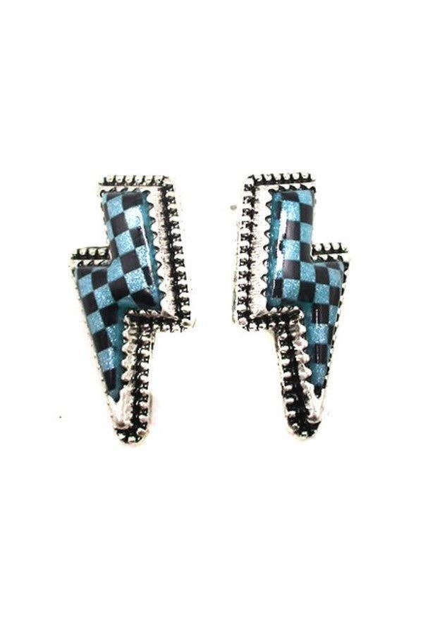 Snowing West - Wholesale Dangle Earrings - CHECKER THUNDER BOLT STUD EARRINGS1