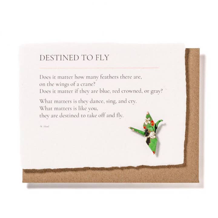 Destined to Fly: Geburtstags-/Abschlusskarte mit Origami-Kranich, verziert für den Großhandel von tiny poetry project