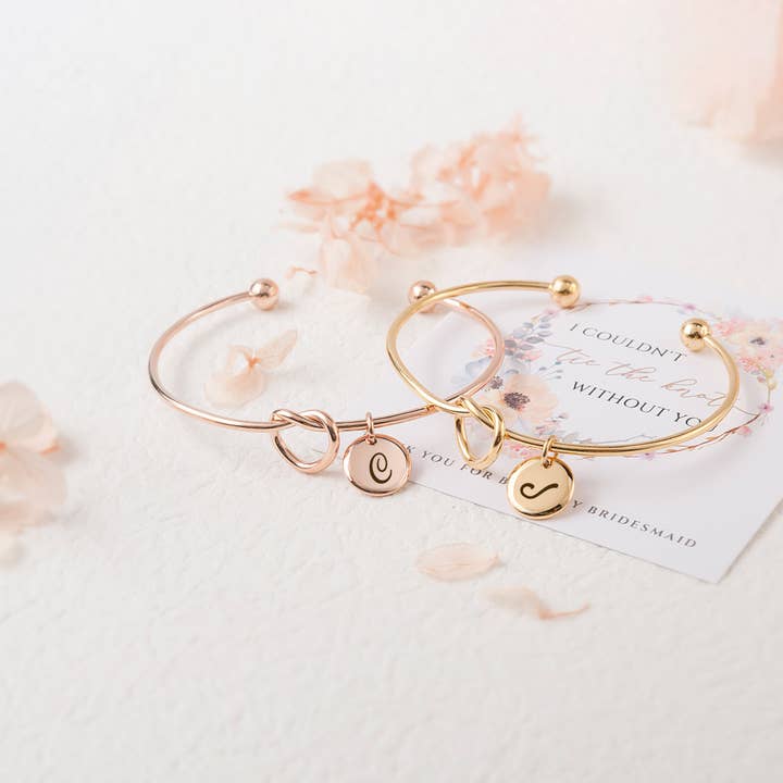 Personalized Initial Charm Bridesmaid Gift Bangle Bracelet for wholesale by Anavia