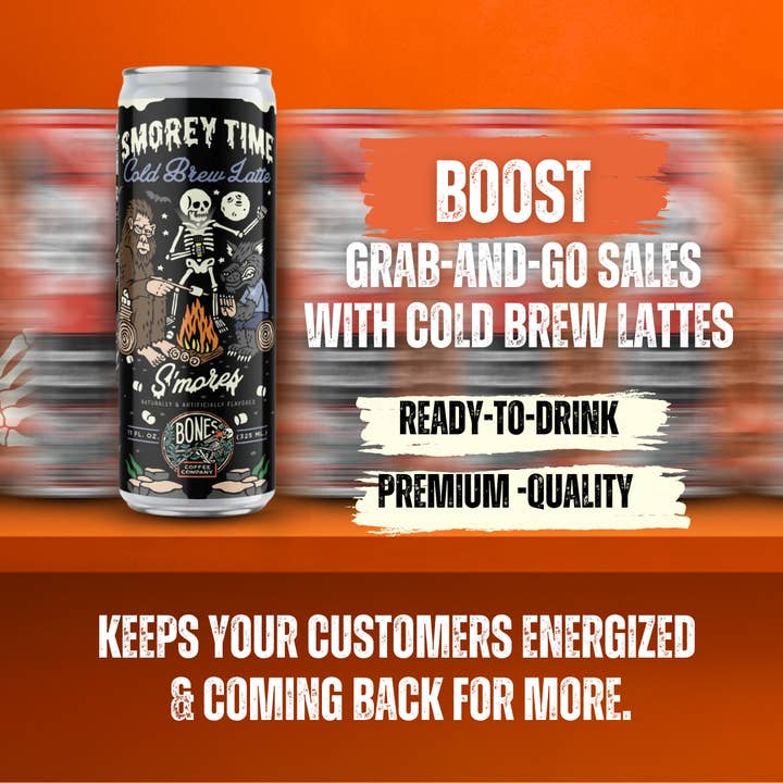 Bones Coffee Company - Wholesale Iced Coffee/Cold Brew - S'morey Time Cold Brew Latte | 12-Pack | Iced Canned Coffee