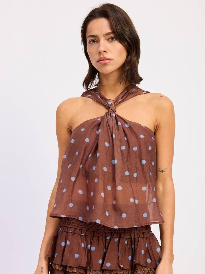 HAUT SWING À CRAVATE À POIS pour la vente par Emory Park