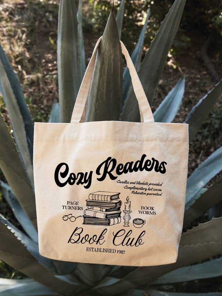 COZY READERS BOOK CLUB Canvas Tote Bag for wholesale by OAT COLLECTIVE