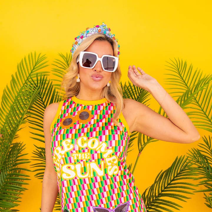 Here Comes The Sun Rainbow Parquet Mod Dress for wholesale by Brianna Cannon