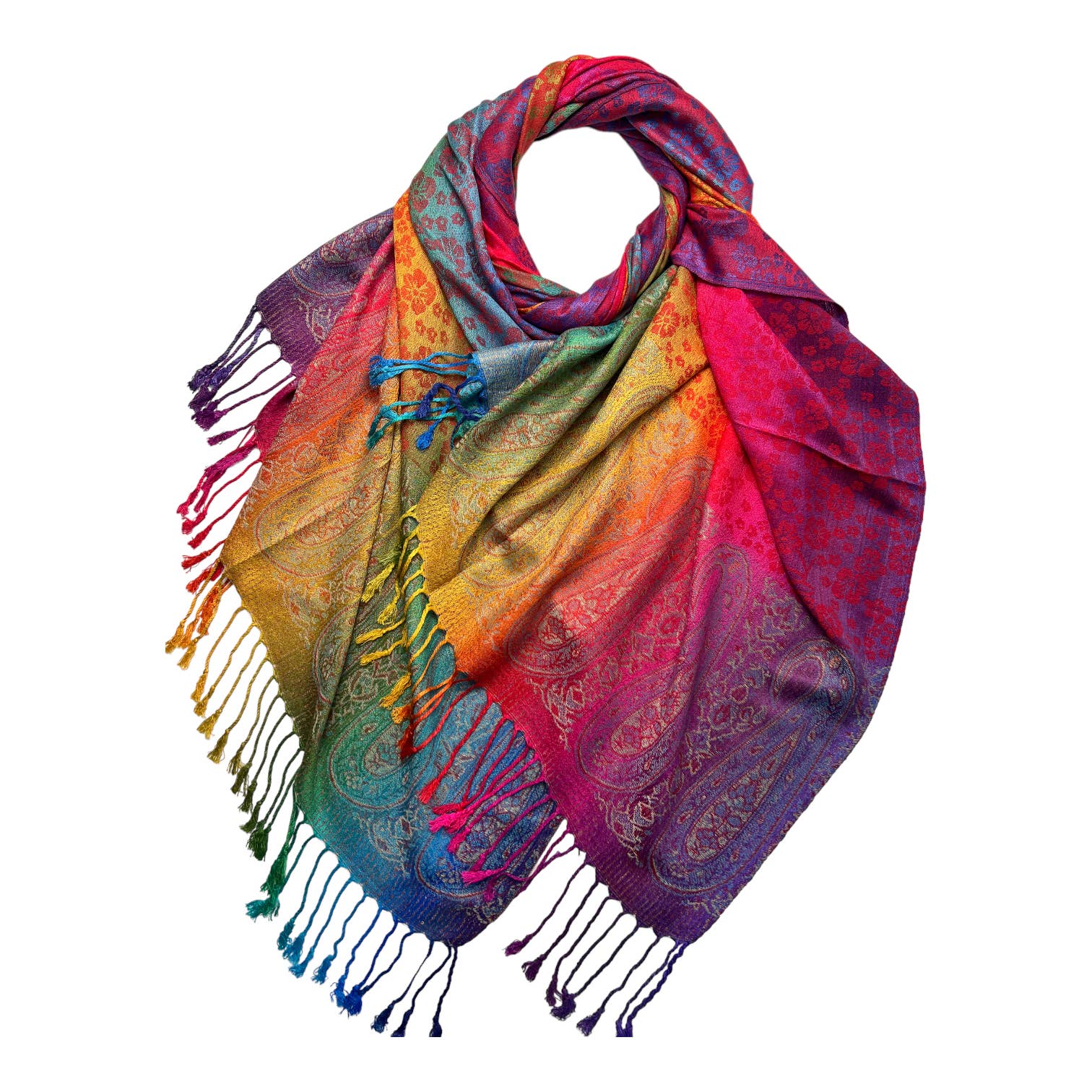 London Scarves - Wholesale Scarf - Women's - Rainbow Pashmina sakura flower print with tassels3