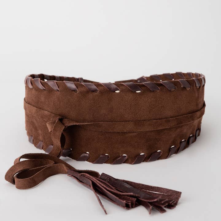 Dark Brown Suede Obi Belt Boho Style - Fall 2025 for wholesale by JUAN·JO GALLERY (Leather Gallery, SCP)
