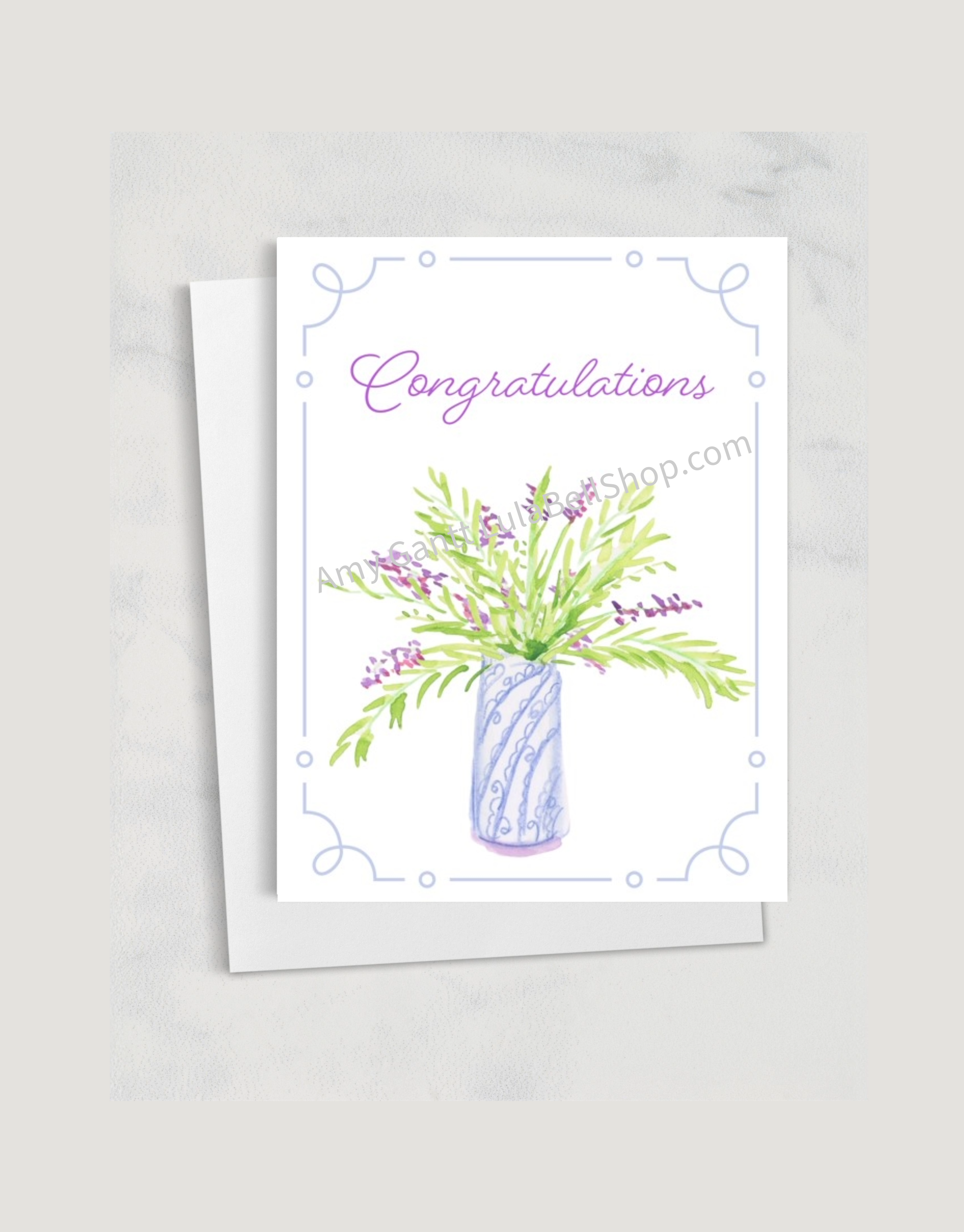 Lula Bell Cards and Gifts - Wholesale Retirement Card - Retirement - Purple Flowers in Tall Vase Greeting Card 0