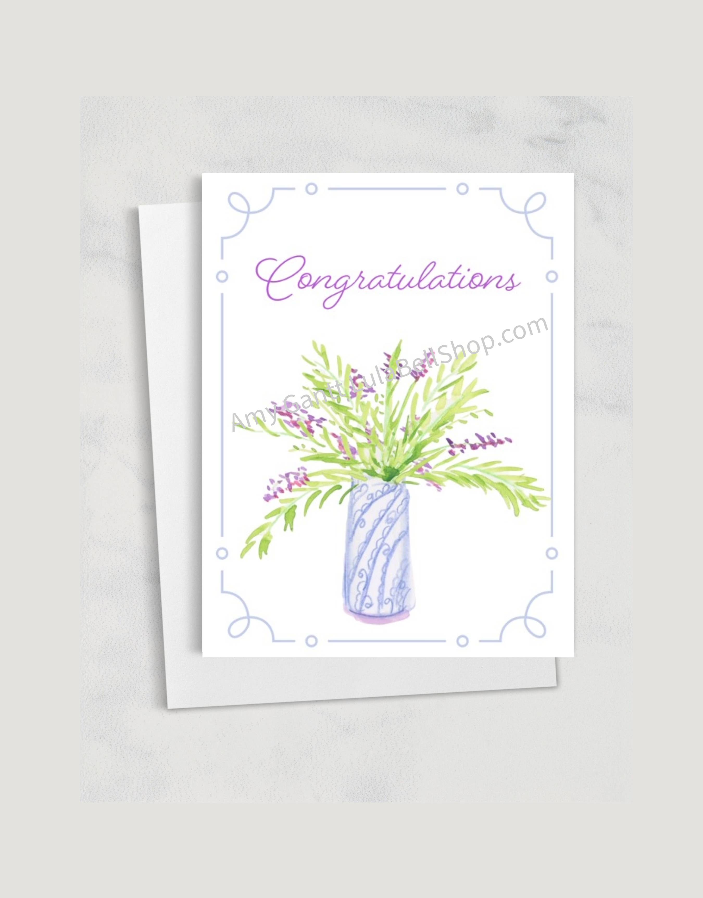 Lula Bell Cards and Gifts - Wholesale Retirement Card - Retirement - Purple Flowers in Tall Vase Greeting Card