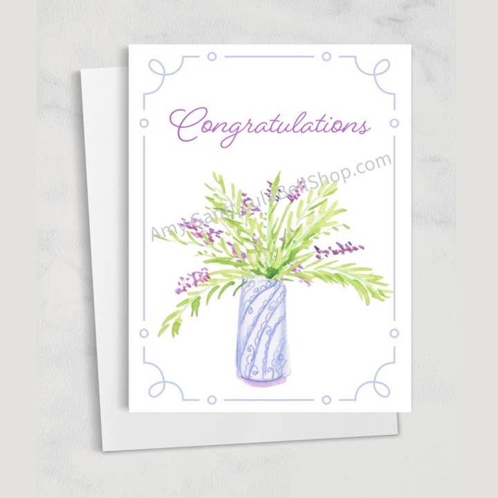 Retirement - Purple Flowers in Tall Vase Greeting Card for wholesale by Lula Bell Cards and Gifts