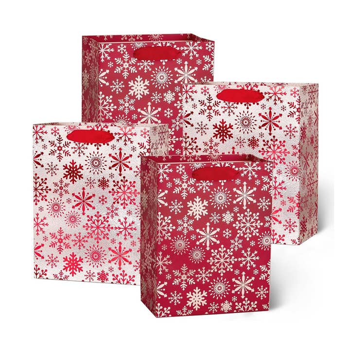 Metallic Red Silver Christmas Gift Bags Bulk, Pack of 12 for wholesale by Posh Paper