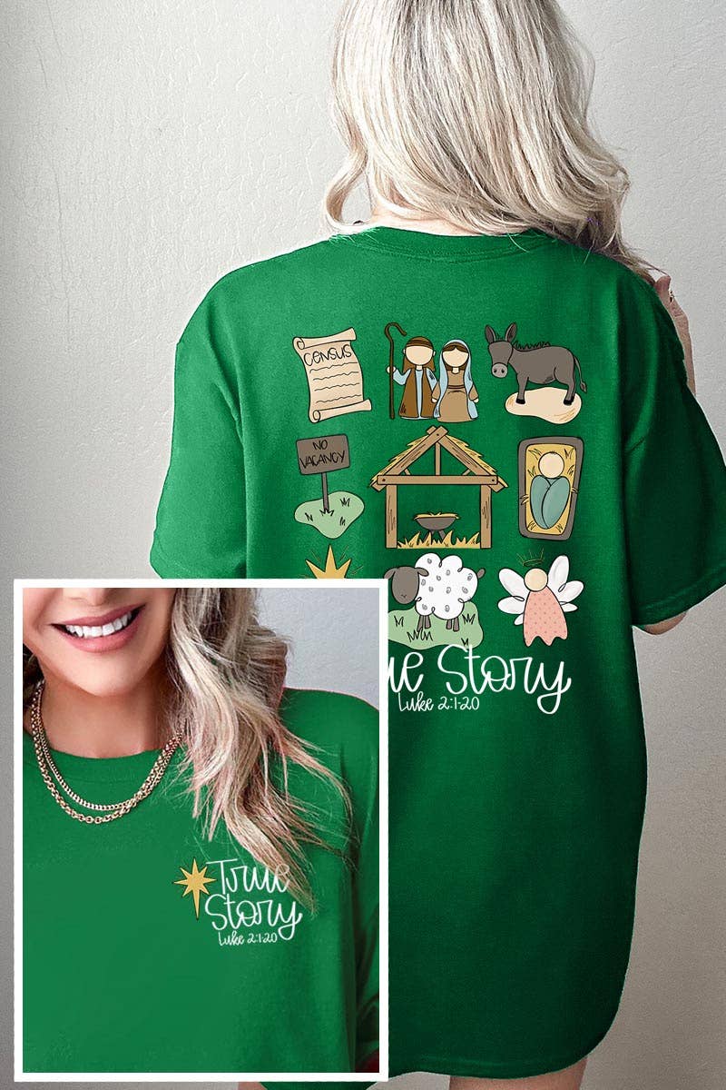 COLORBEAR - Wholesale T-shirt met print - Dames - TRUE STORY uniseks T-shirt met zware katoen en kerststal12