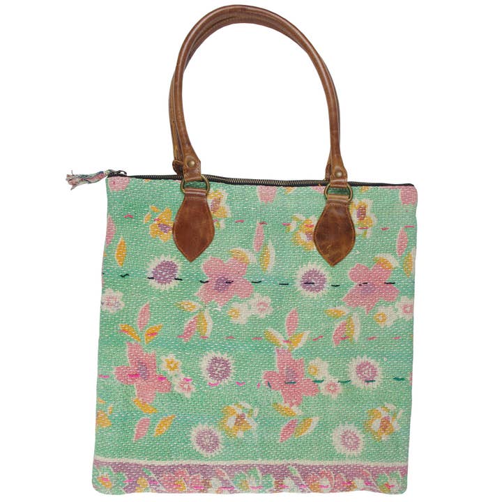 Bolso de mano Kantha vintage - Pista Floral para venta al por mayor de Kantha Decor
