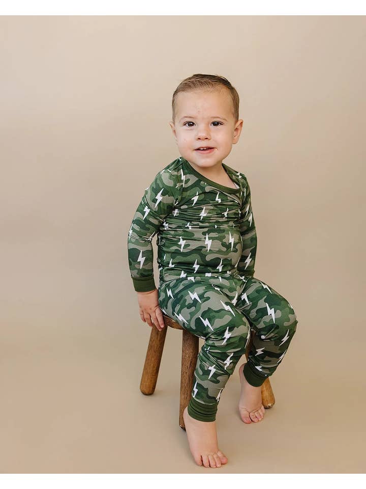 Lucky Panda Kids - Wholesale Sleepwear Set - Kids - Bamboo Two Piece Set | Green Camo Bolts13