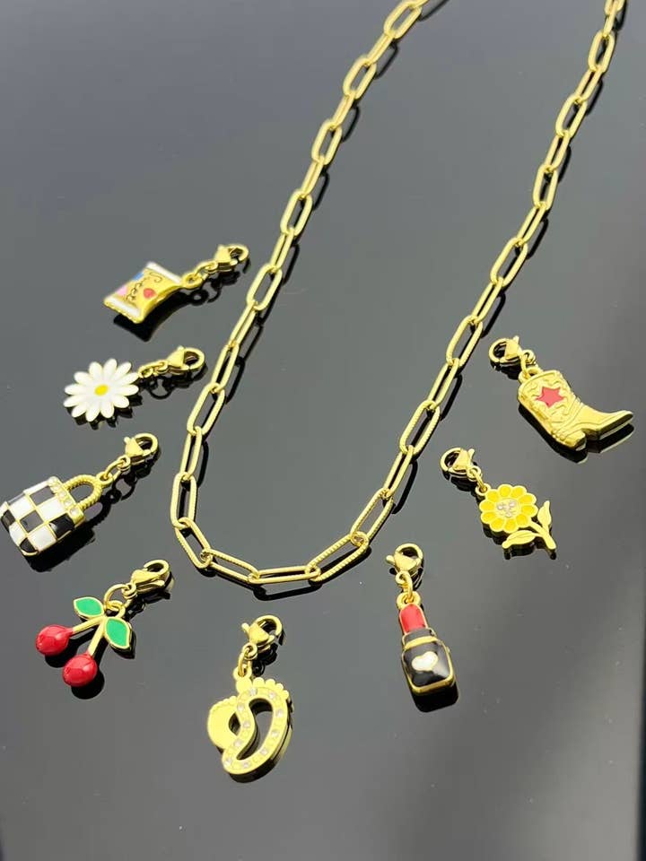 Hammered rectangular link necklace, gold, bold, chic for wholesale by COSMOS