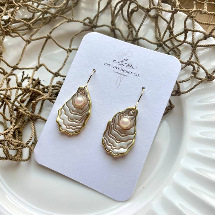 E & M Creative Design Co. - Wholesale Dangle Earrings - Salty Oyster & Pearl Earrings