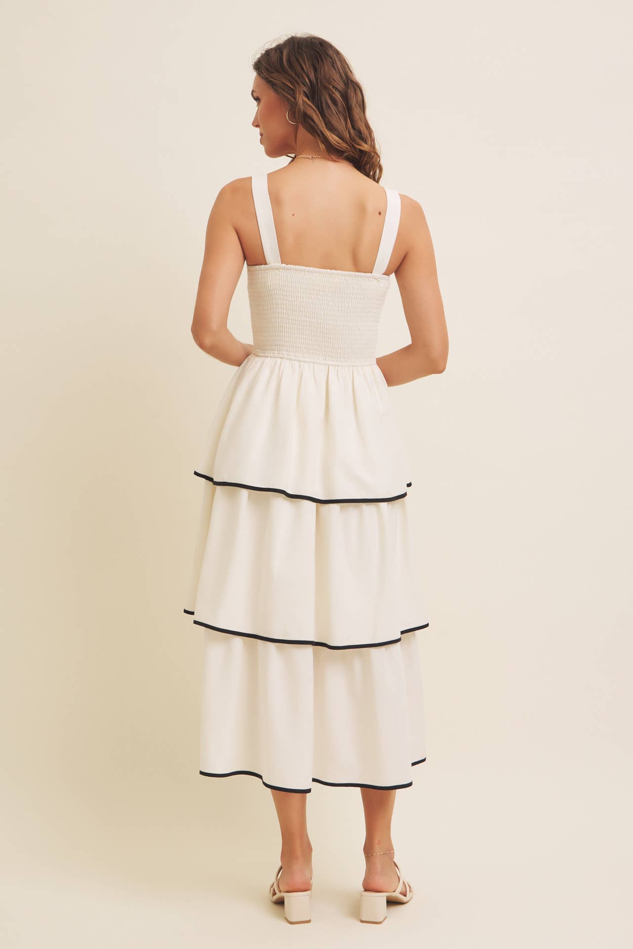 in february - Wholesale Dress - Women's - CONTRAST BINDING WITH BOW MIDI DRESS IN TIERED RUFFLES 10